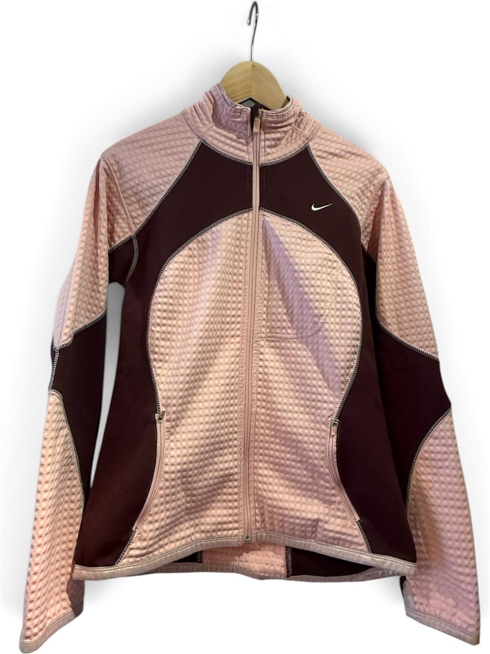 Nike Women's Pink and Brown Waffle-Texture Full-Zip Utility Jacket